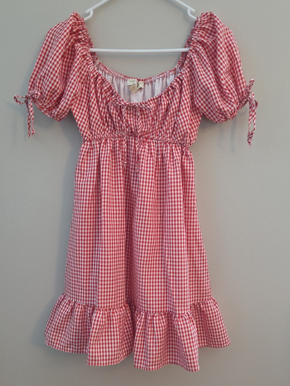 Red Gingham Puff-Sleeve Dress